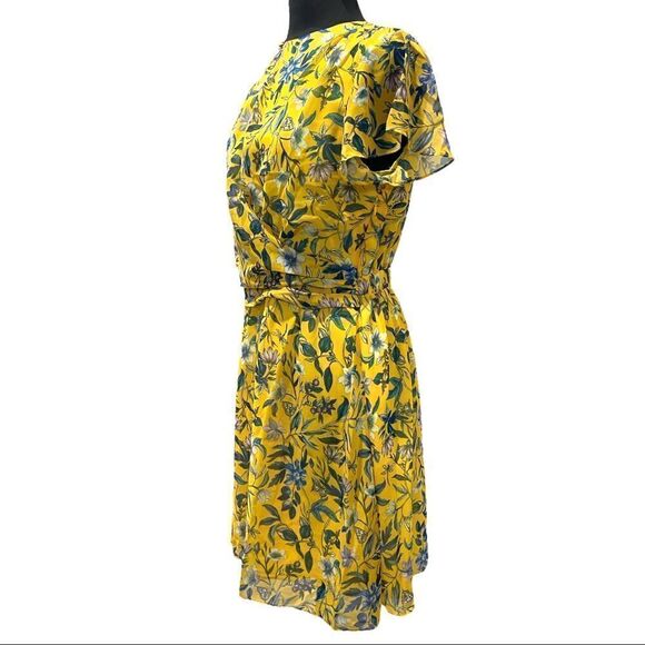 sam Edelman Yellow Retro Floral Printed Flowy Mini Dress Sz M - Picture 6 of 15